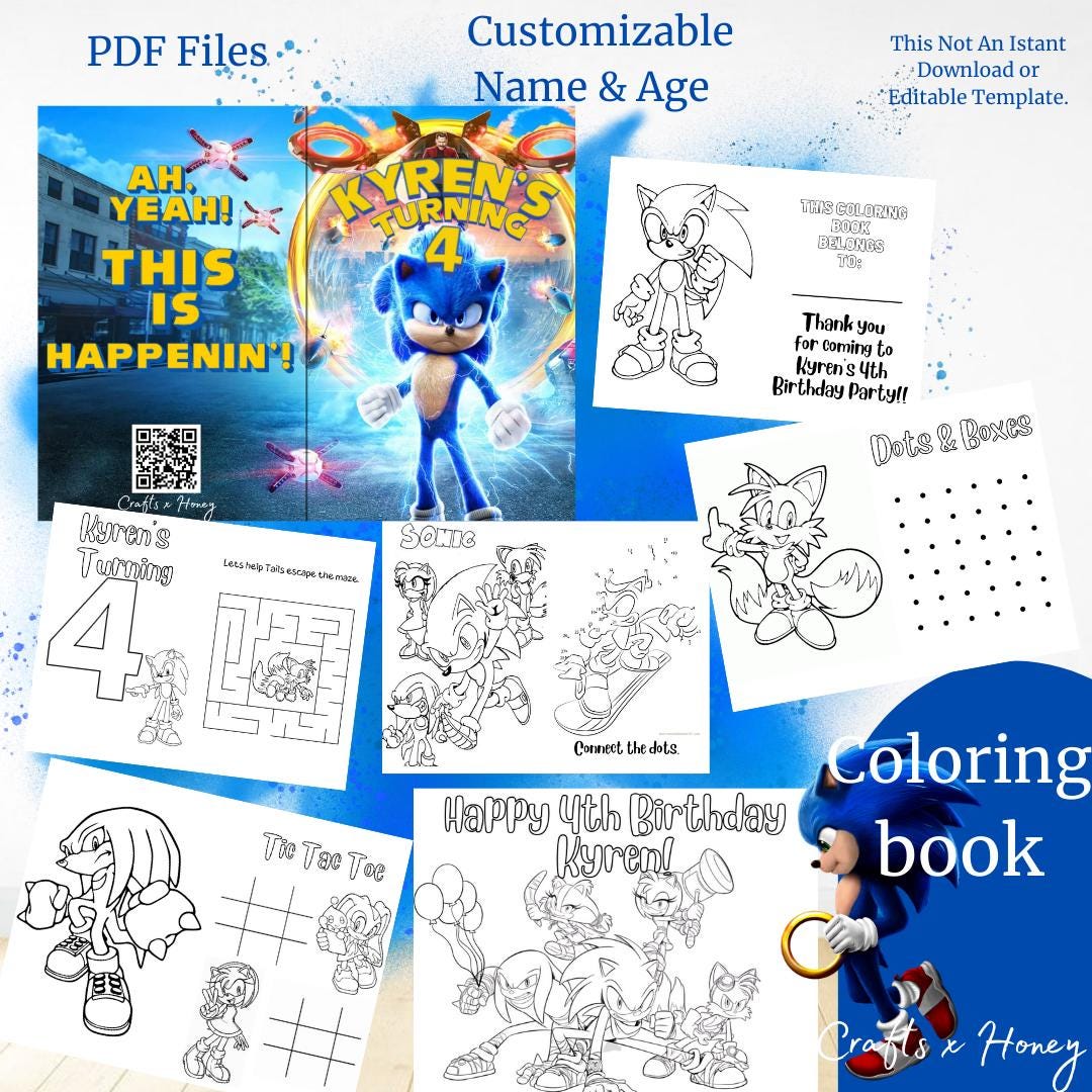 Sonic the Hedgehog- Personalized Coloring Books - Kids Birthday- GIRL ...