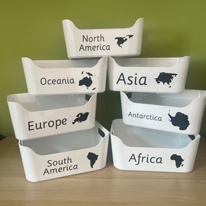 Continent vinyl stickers- classroom labels, decor, geography, Europe, Asia, Africa, North &South America, Antarctica, Oceania