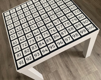 100 square table top vinyl stickers- ideal for Ikea lack table, ks1, ks2, classroom, maths table, place value