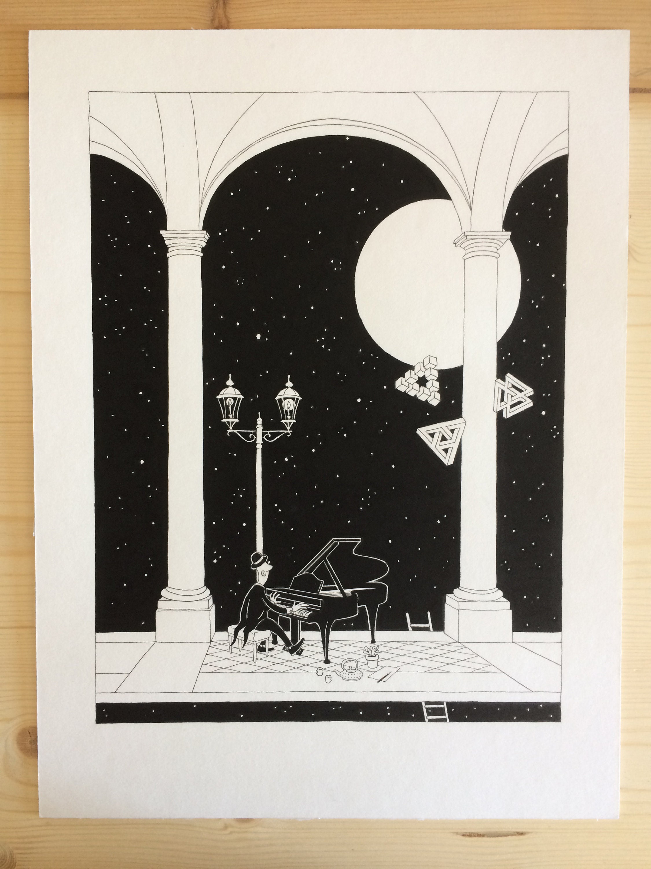 Les Dièses - Dessin Original à La Main Poster Affiche Art Noir & Blanc