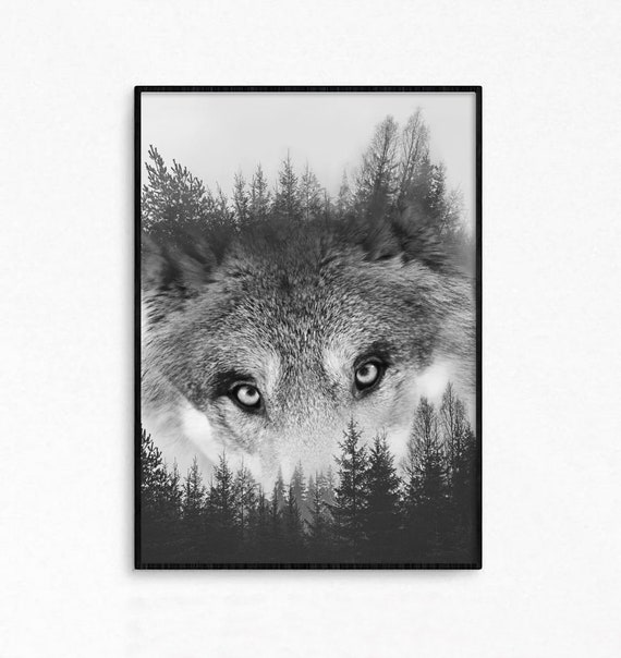 Wolf Forest Trees Vintage Art Print Poster A1 A2 A3 A4 A5