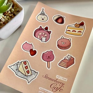 Cat strawberry cafe sticker sheet | cats stickers, cute stickers, kawaii stickers