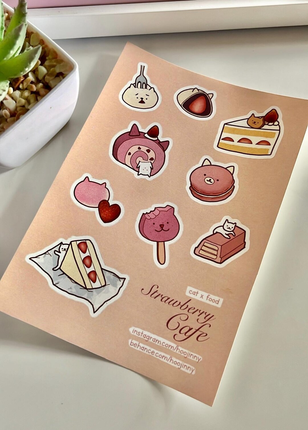 Cat Strawberry Cafe Sticker Sheet | Cats Stickers, Cute Stickers ...