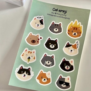 Cat emoji sticker sheet | cute cat stickers, kawaii stickers, animals, cats