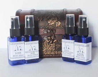 Chest of 4 Mojo Spell Sprays - Witchcraft Kit , Spell Kit, Starter Kit, Beginners Kit, Solitary, Wicca, Casting, Baby Witch, Apothecary Set