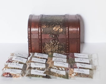 Chest of 16 Magical Herb Blends - Witchcraft Kit , Spell Kit, Starter, Beginners Kit, Solitary, Wicca, Casting, Baby Witch, Apothecary Set