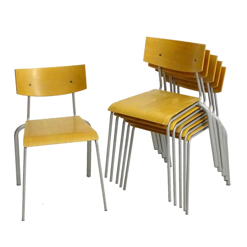 Set Of 6 Danish Stacking Chairs Vintage Mid Century 1980s