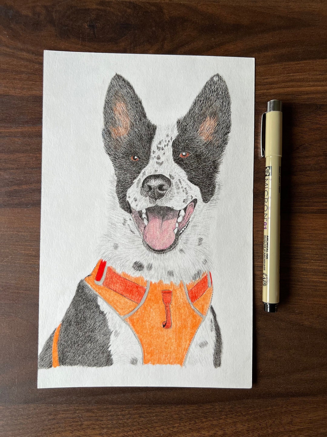 Custom Hand Drawn Pet Portrait Pet Dog Drawing Pen and Colored Pencil ...