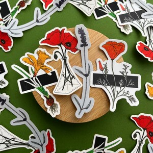 Flower Vinyl Sticker Set: Daffodil, Poppy, Lavender - Waterproof Decals