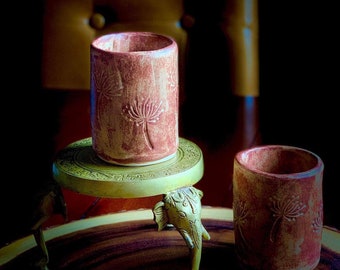 Hand-built Chai Kulhads in Shino Glaze. Handmade Ceramic Tea Cup. Stamped Pottery