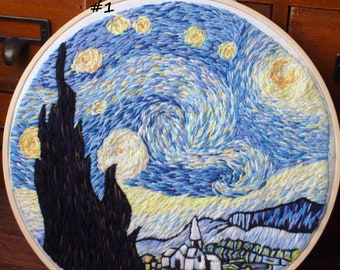 cross stitch hand embroidery kit the starry night by Vincent van Gogh classic painting gift for wife Art embroidery modern embroidery