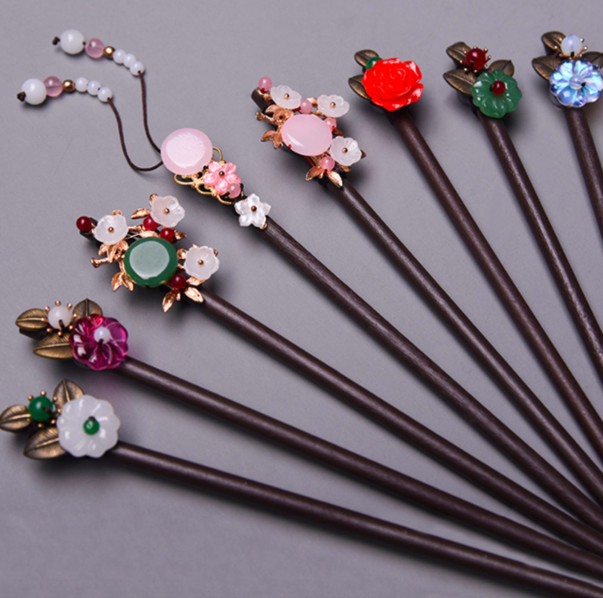 Red Flower Cherry Blossom Japanese Hair Pin Minimalist Hair Etsy