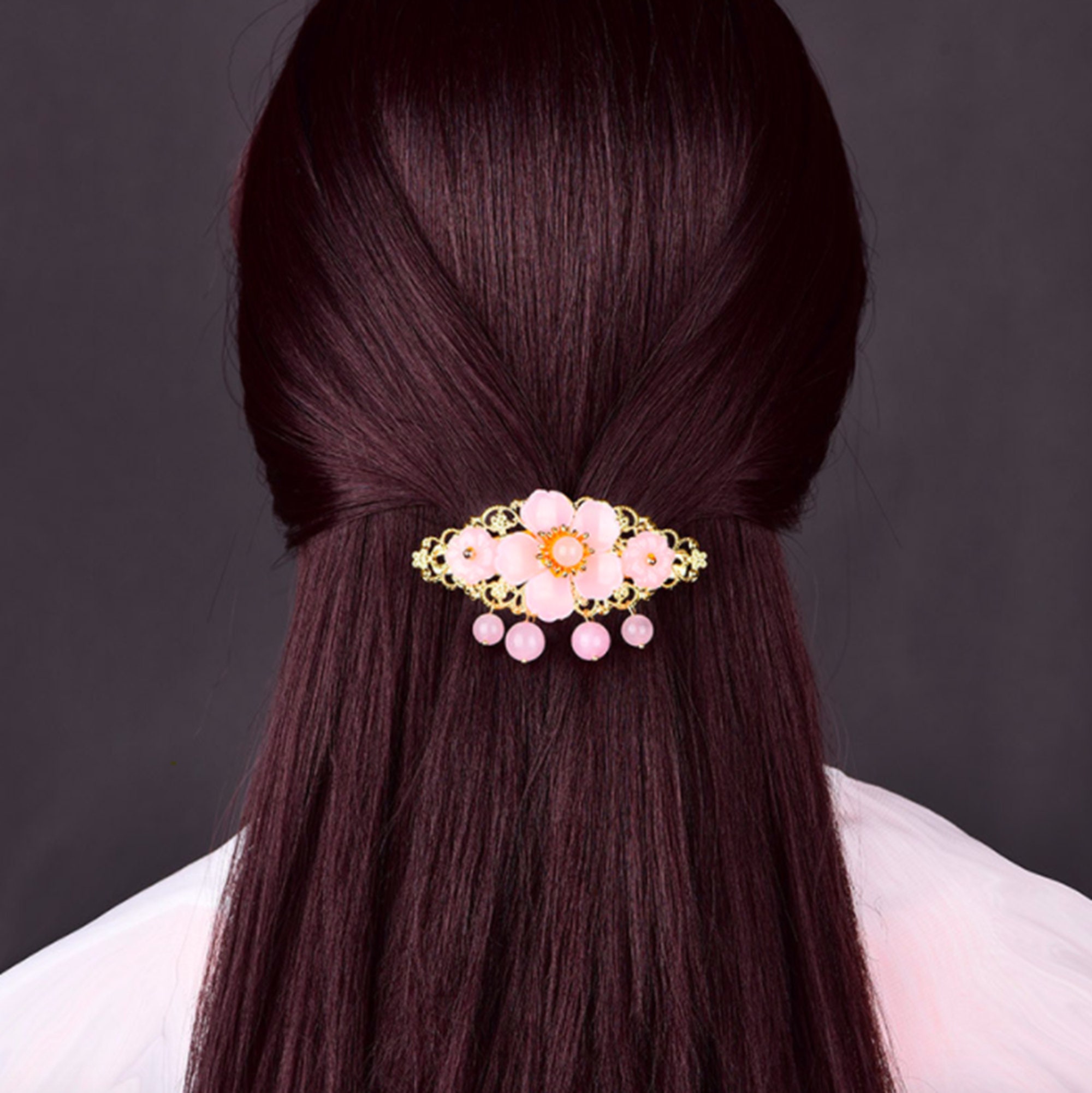 Green / Pink Flower Tassel Japanese Hair Clips Japanese Etsy