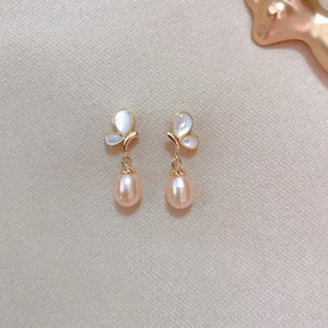 Pink Freshwater Pearls Earrings Dangle Earrings Handmade Lovely Earrings