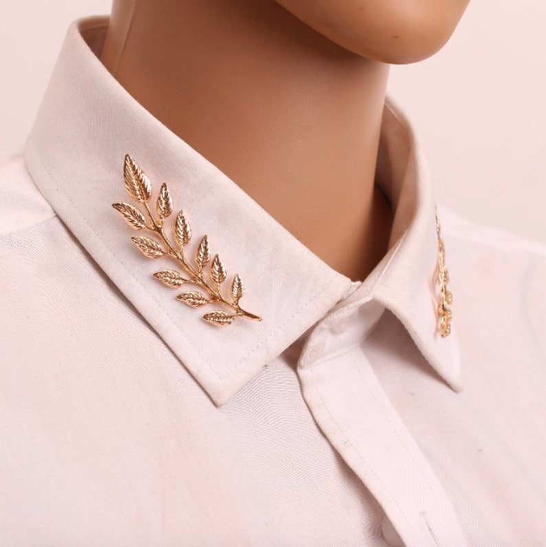 MINGHUA Gentlemen Suit Brooches Simple Elegant Double Leaf Collar Pin Brooch Gold Silver Plant Brooch Gold