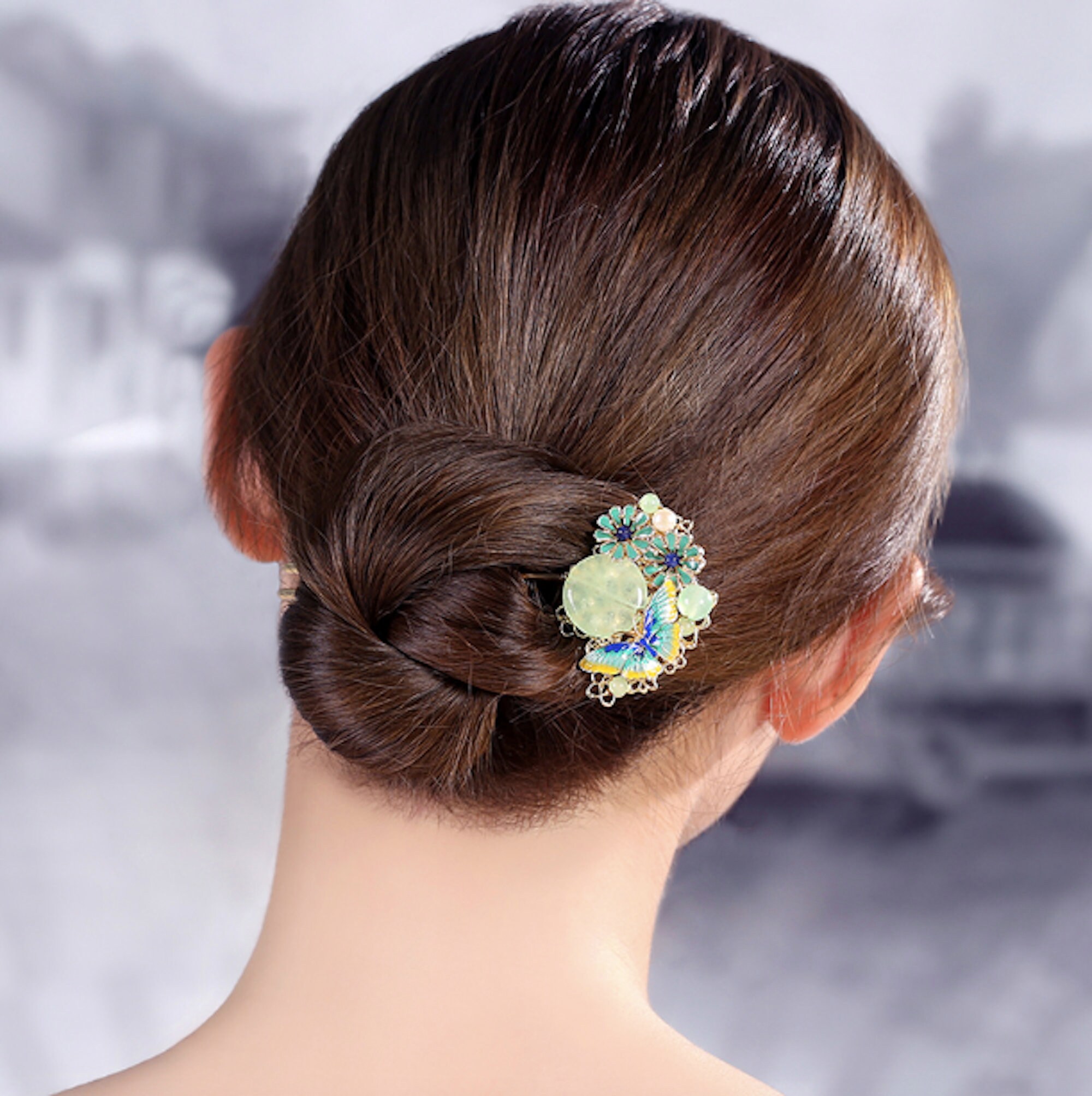 Green Tassel Flower Cherry Blossom Chinese Hair Pin Hair Stick