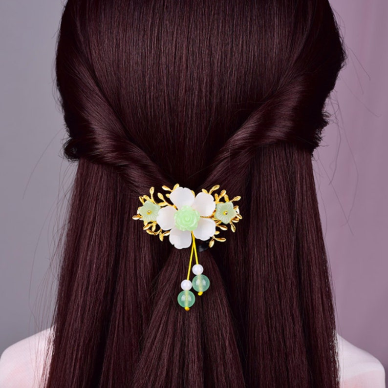 Vintage White Flower Tassel Chinese Hair Clips Chinese Etsy