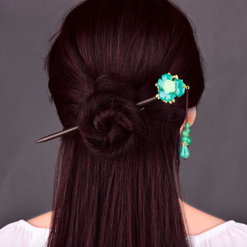 Blue Flower Cherry Blossom Japanese Hair Pin Minimalist Hair Etsy