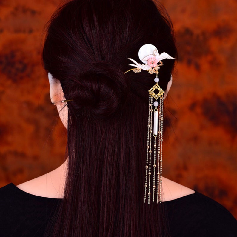 Flower Sakura Cherry Blossom Japanese Hair Pin With Long Etsy