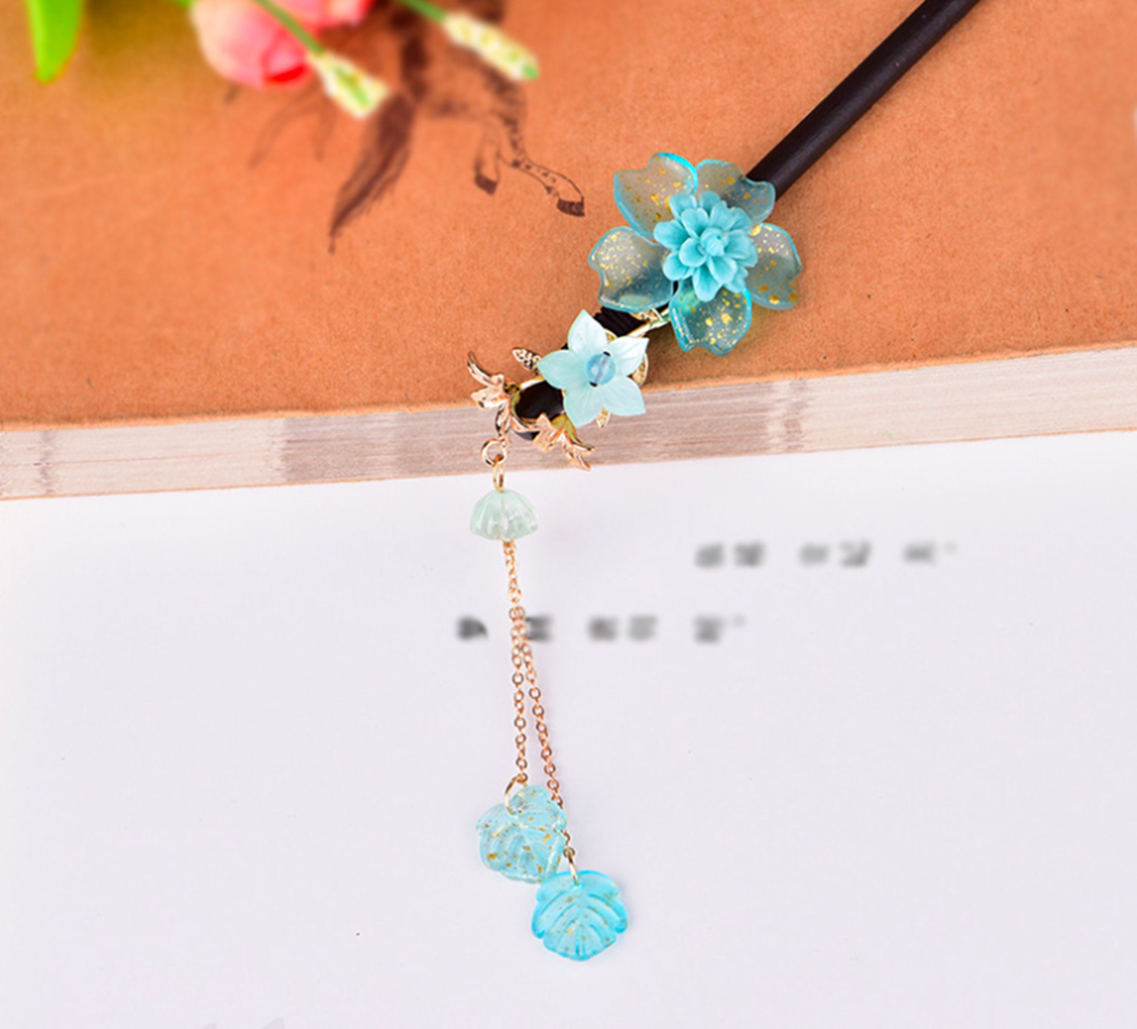 Vintage Flower Peach Blossom Chinese Hair Pin Hair Stick Bead Etsy