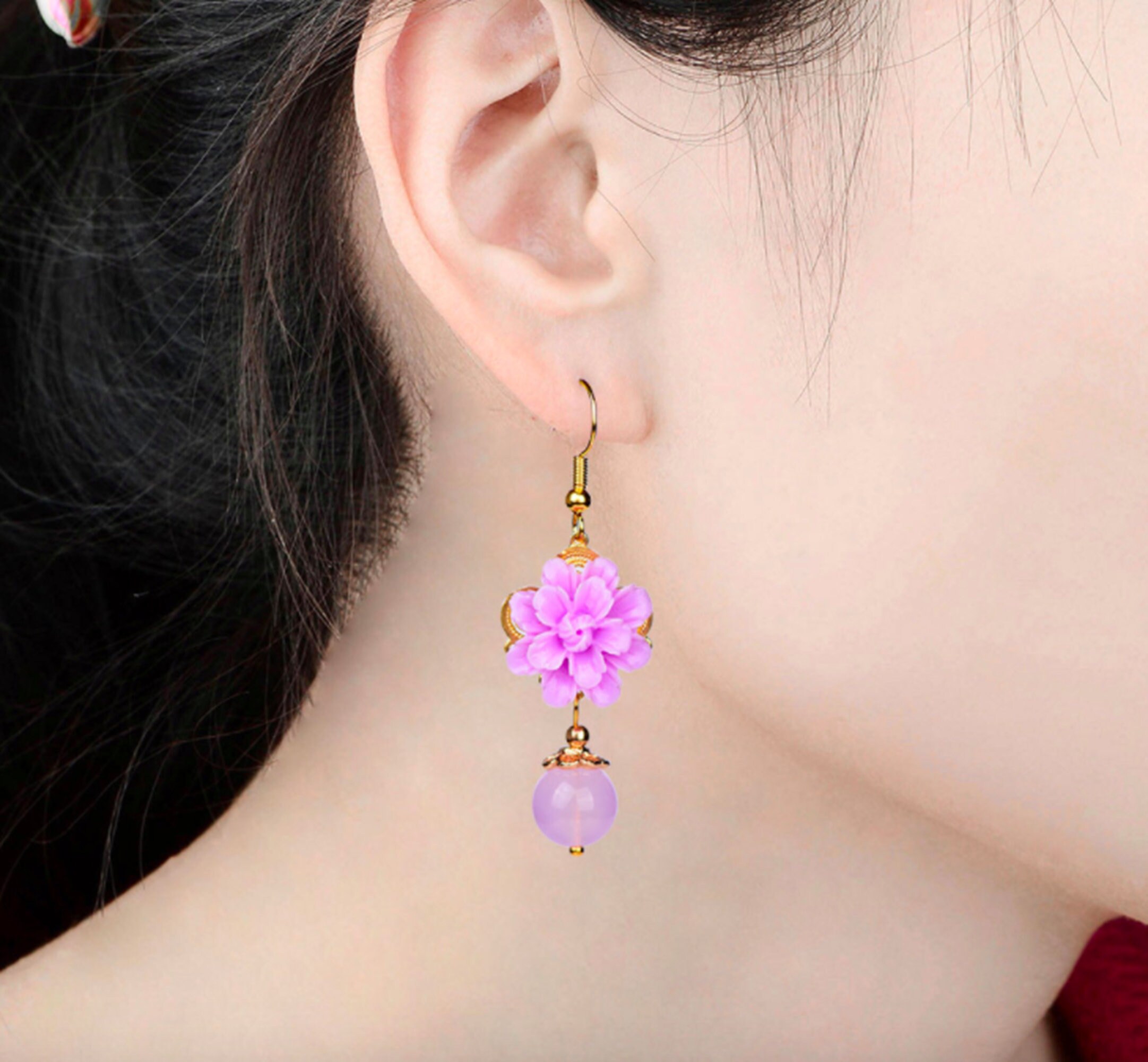 Purple Jade Earrings Dangle Earrings Handmade Vintage Earrings Etsy