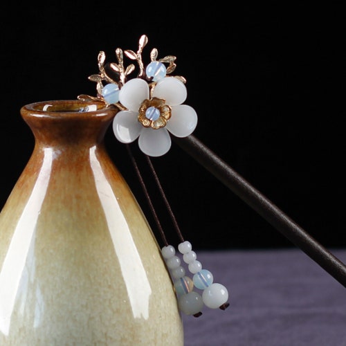 Flower Cherry Blossom Chinese Hair Pin Hair Stick Tassel Hair Etsy