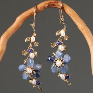 Blue Jade Earrings Dangle Earrings Handmade Vintage Earrings Flower Drop Earrings Ethnic Chinese Style