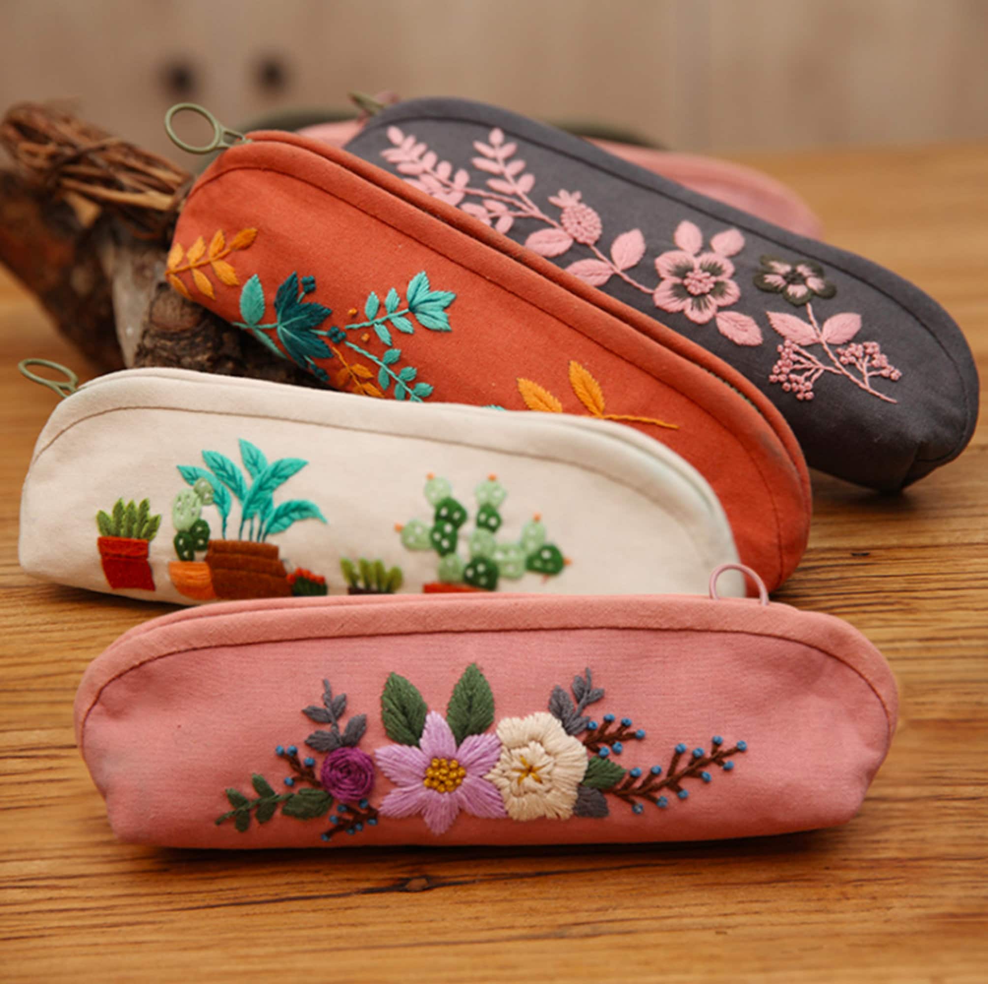Floral Embroidery Pencil Case Kit Craft Kit for Beginners Etsy UK