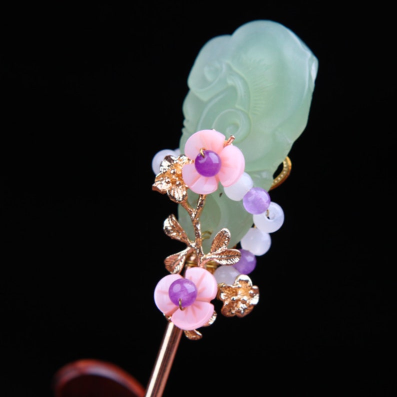 Flower Green Jade Chinese Hair Pin Hair Stick Bead Hair Pins Etsy