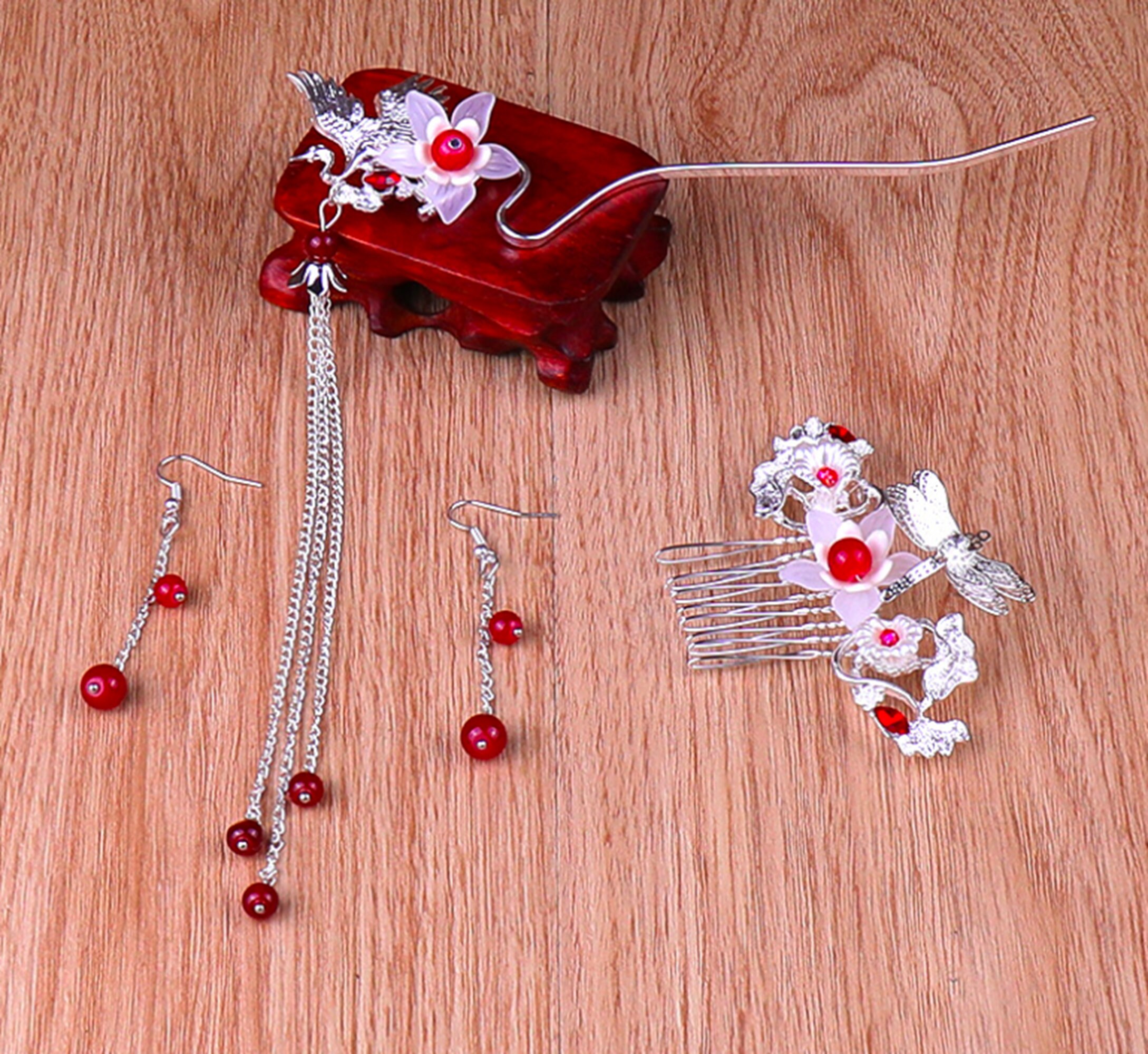 Red Agate Flower Chinese Hair Pin Hair Stick Bead Hair Comb Etsy