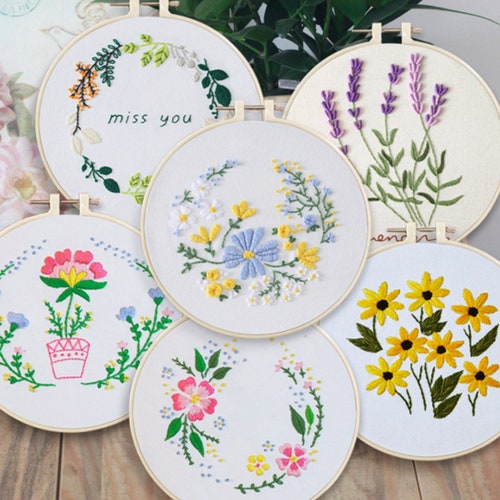 Embroidery Starter Kit W/ Floral Pattern and Instructions - Etsy