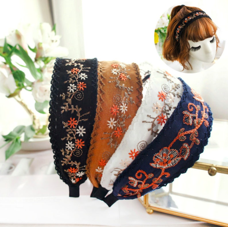 Embroidery Hairband Floral Headband Flowers Headband Boho - Etsy