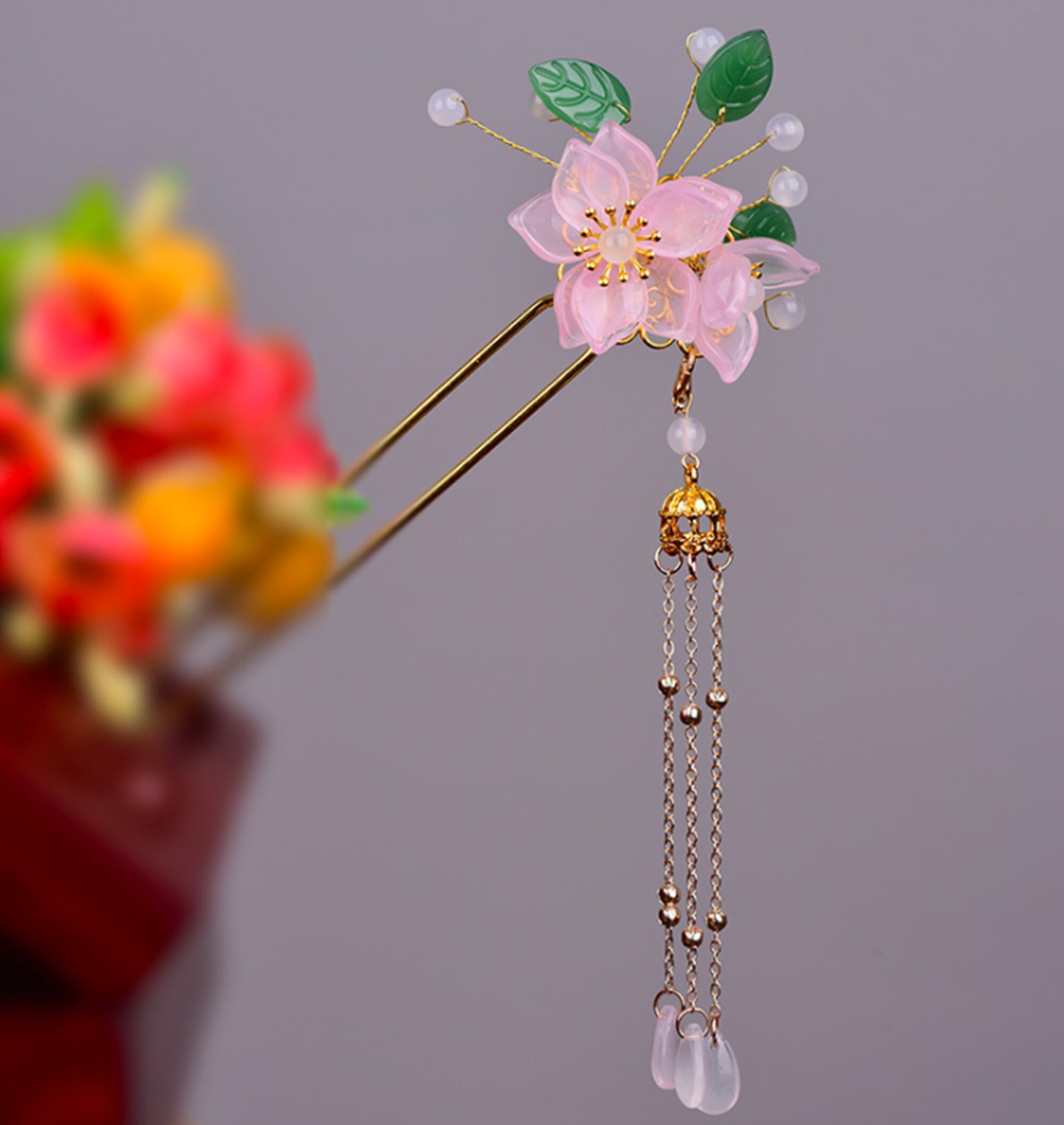 Pink Tassel Flower Cherry Blossom Chinese U Hair Pin Hair Etsy