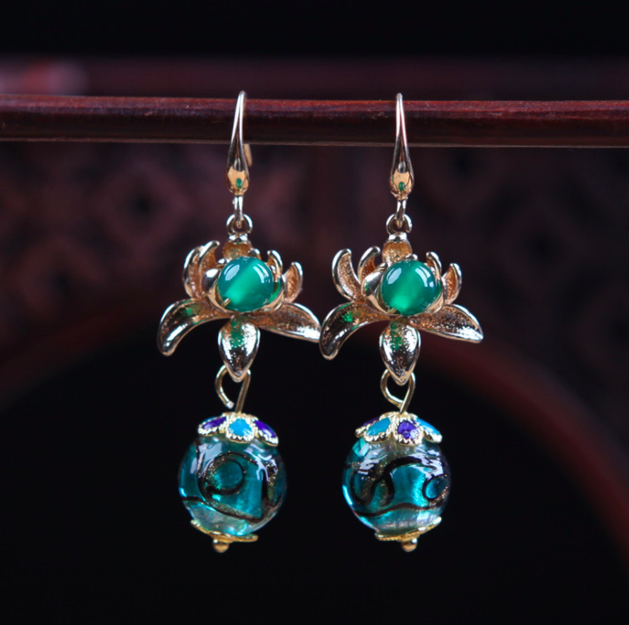 Green Agate Earrings Dangle Earrings Handmade Vintage Earrings | Etsy