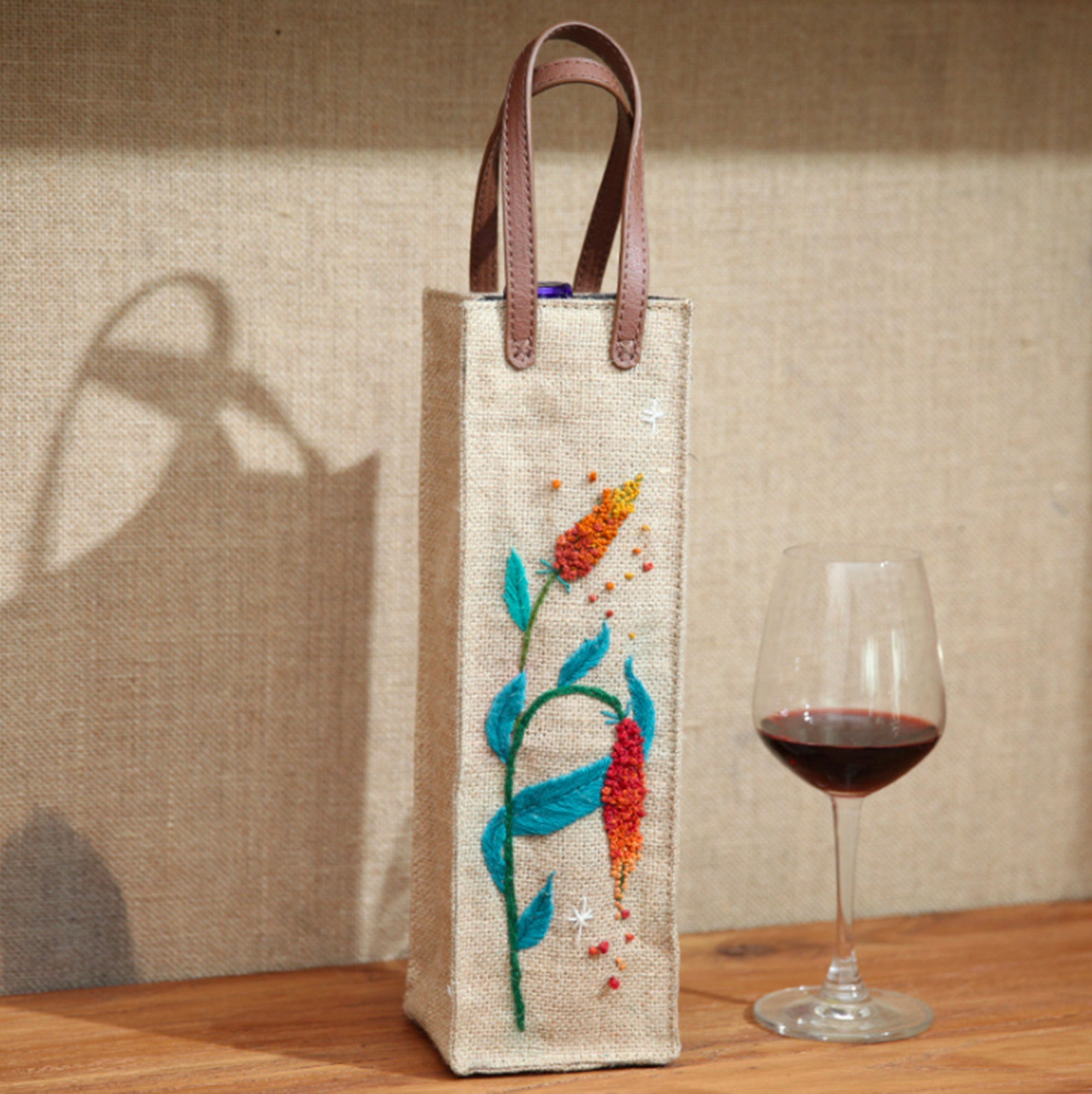 Floral Embroidery Red Wine Bag Wine Protect Bag Hand Etsy
