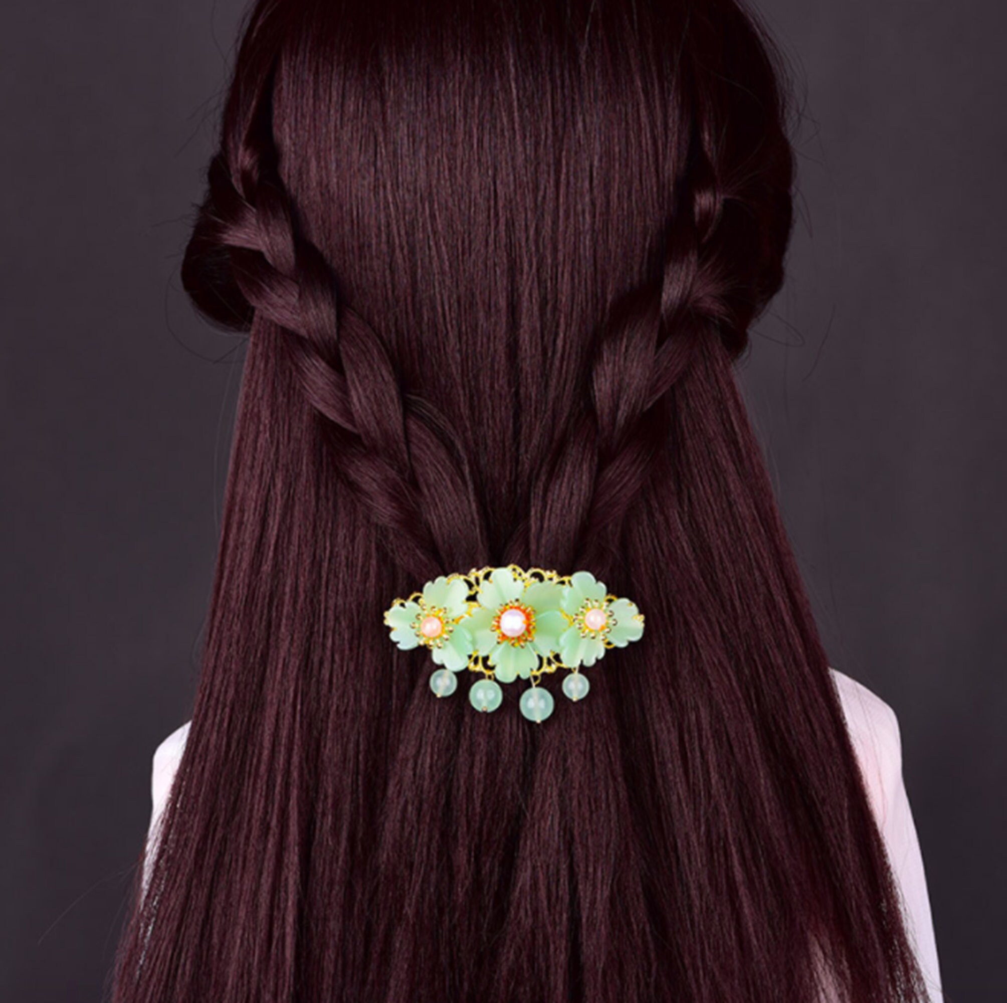 Green / Pink Flower Tassel Japanese Hair Clips Japanese Etsy