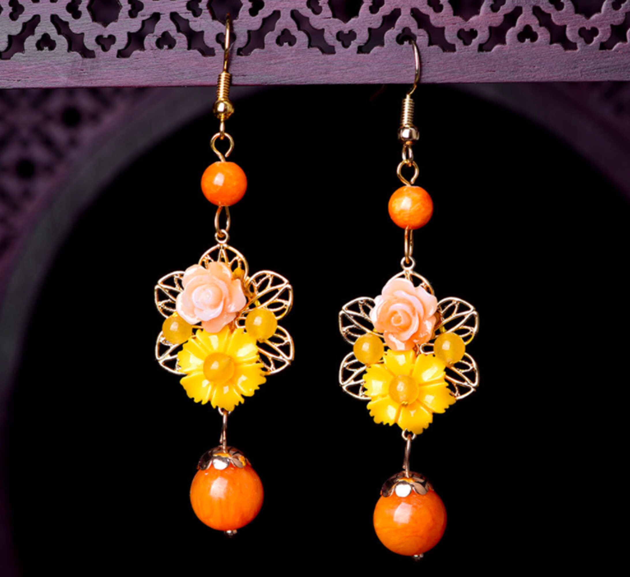 Yellow Earrings Dangle Earrings Handmade Vintage Earrings Etsy