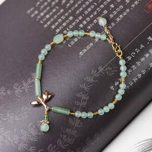 Bamboo Jade Chinese Anklet, Statement Anklet, Green Anklet, Infinity Charm Anklet, Unique Gift