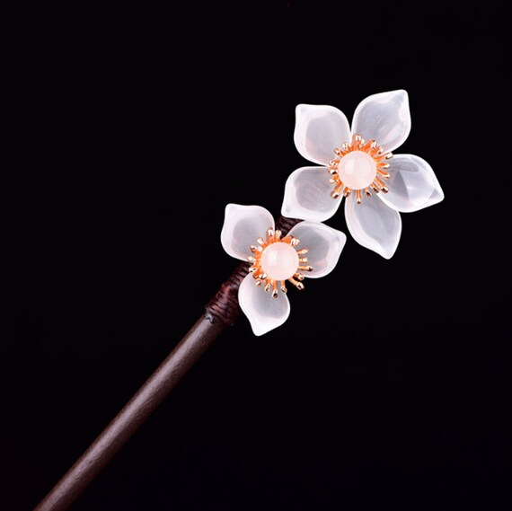 Vintage Agate Flower Blossom Chinese Hair Pin Hair Stick Bead Hair Pins Retro Wood Hair Stick Pearls Hair Stick Rhinestone Hair Stick