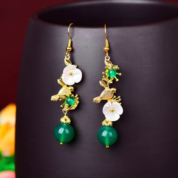 Green Jade Earrings Dangle Earrings Handmade Vintage Earrings - Etsy
