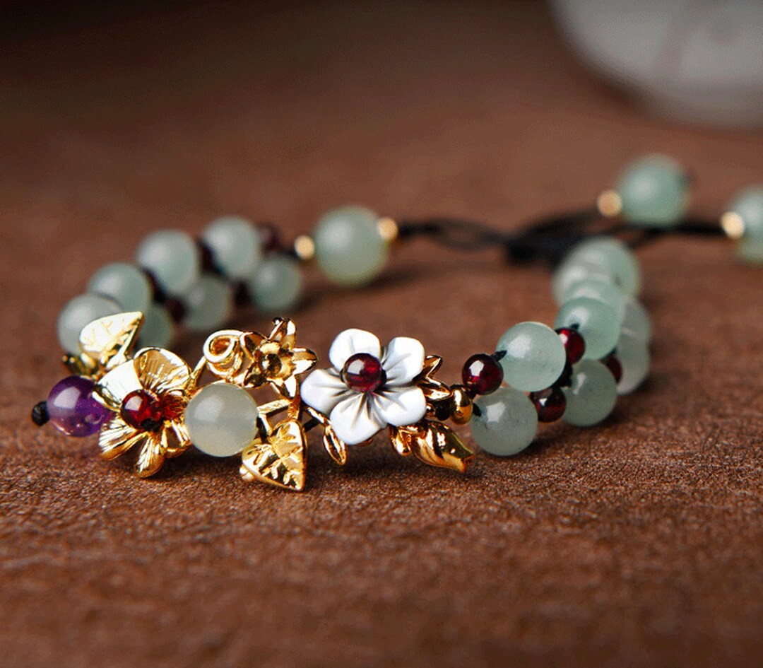Jade Bead Chinese Bracelet, Statement Bracelet, Agate Bracelet