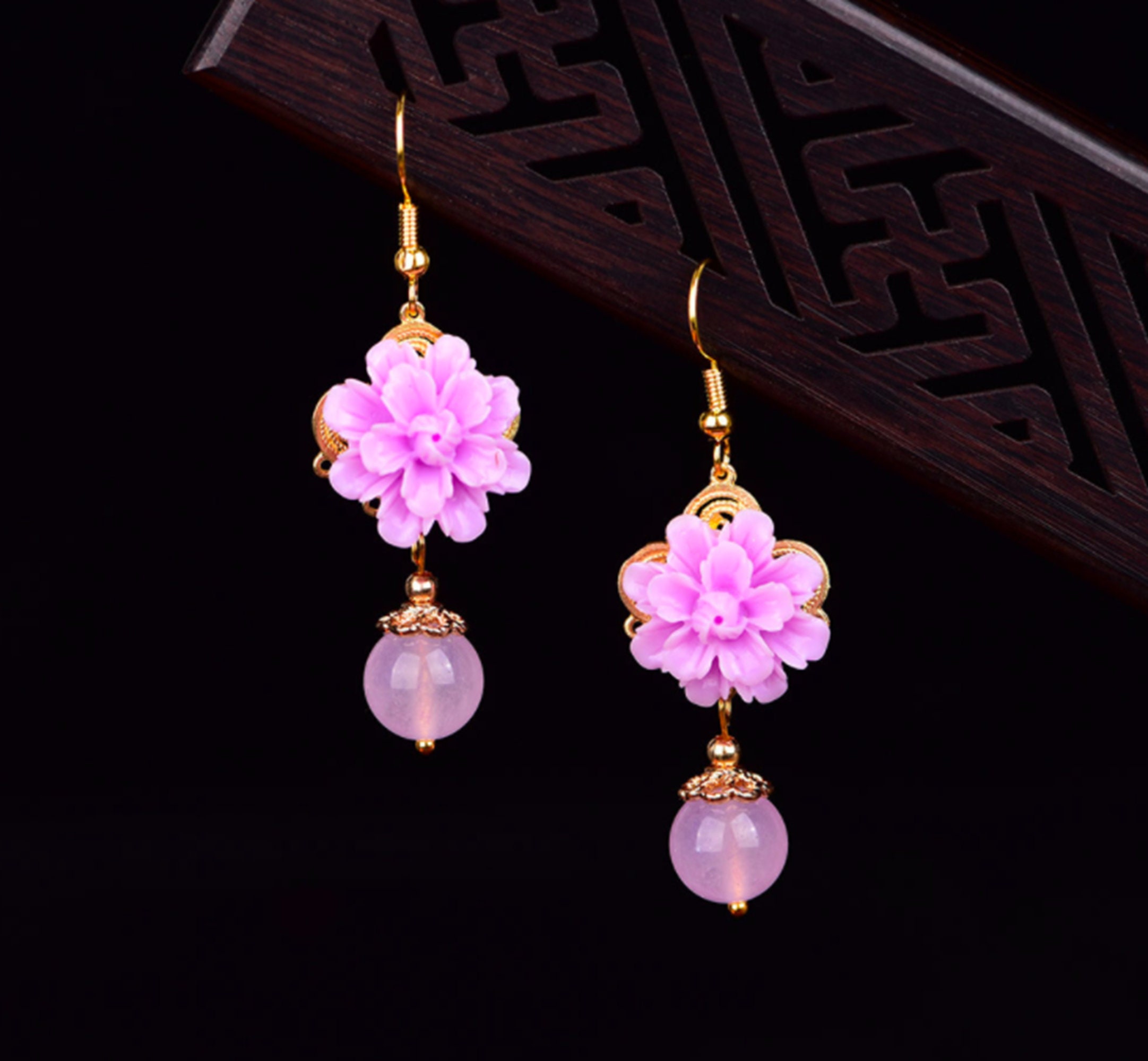 Purple Jade Earrings Dangle Earrings Handmade Vintage Earrings Etsy