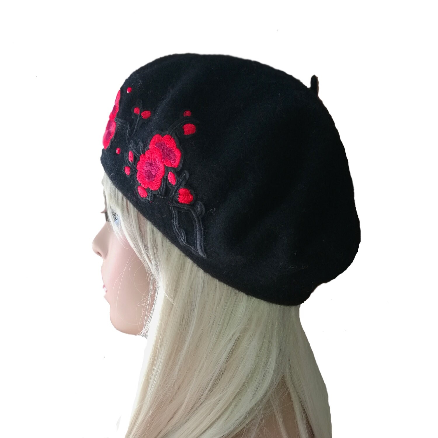 Black wool beret Women's felt beret Winter wool beret Etsy