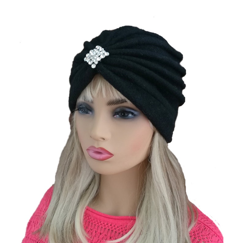 Black Winter Hat Black Wool Turban Felted Wool Hats Womens Etsy UK