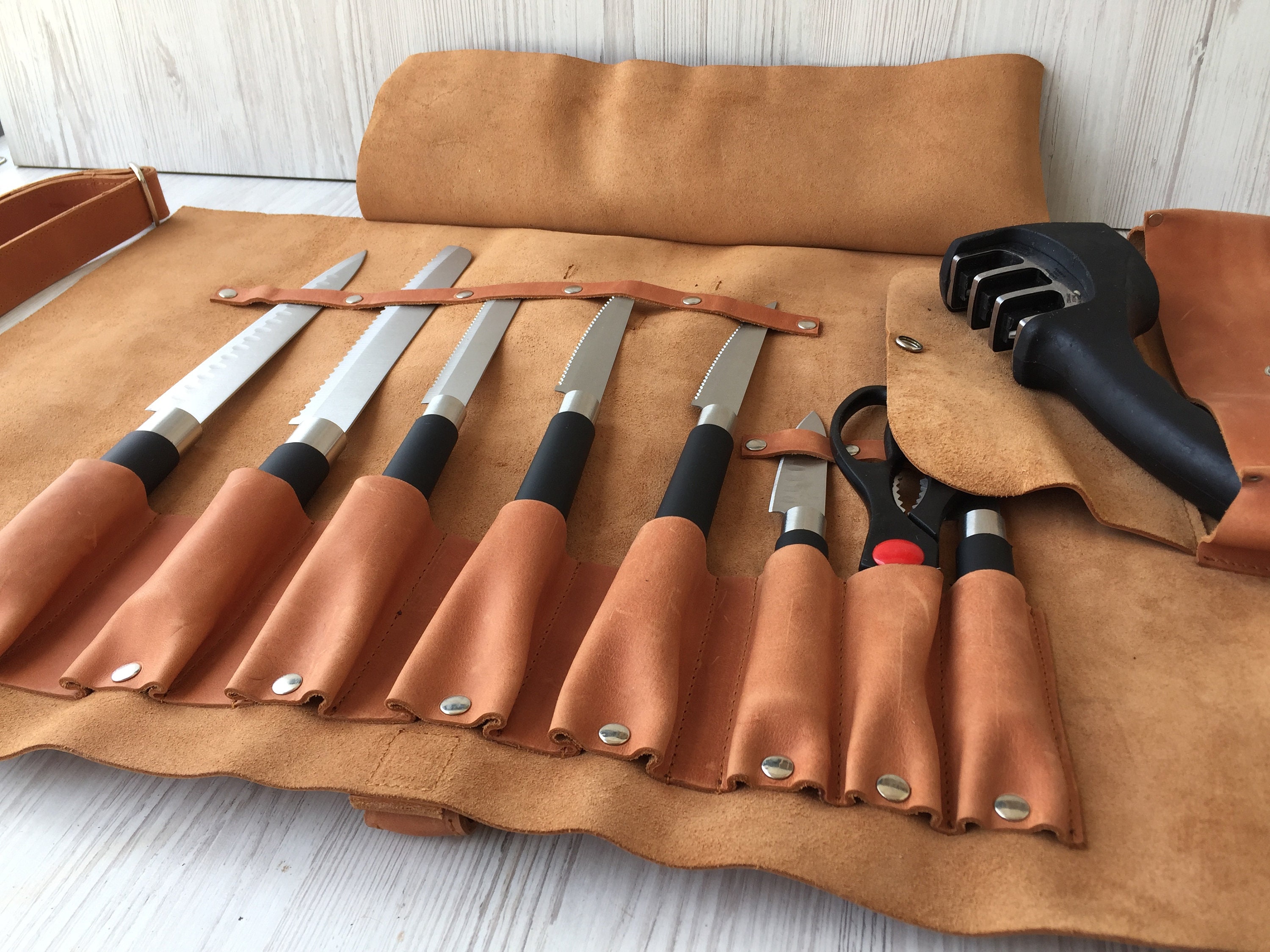 Leather Knife Roll Chef Knife Roll Father Day Gift Chef Knife Etsy