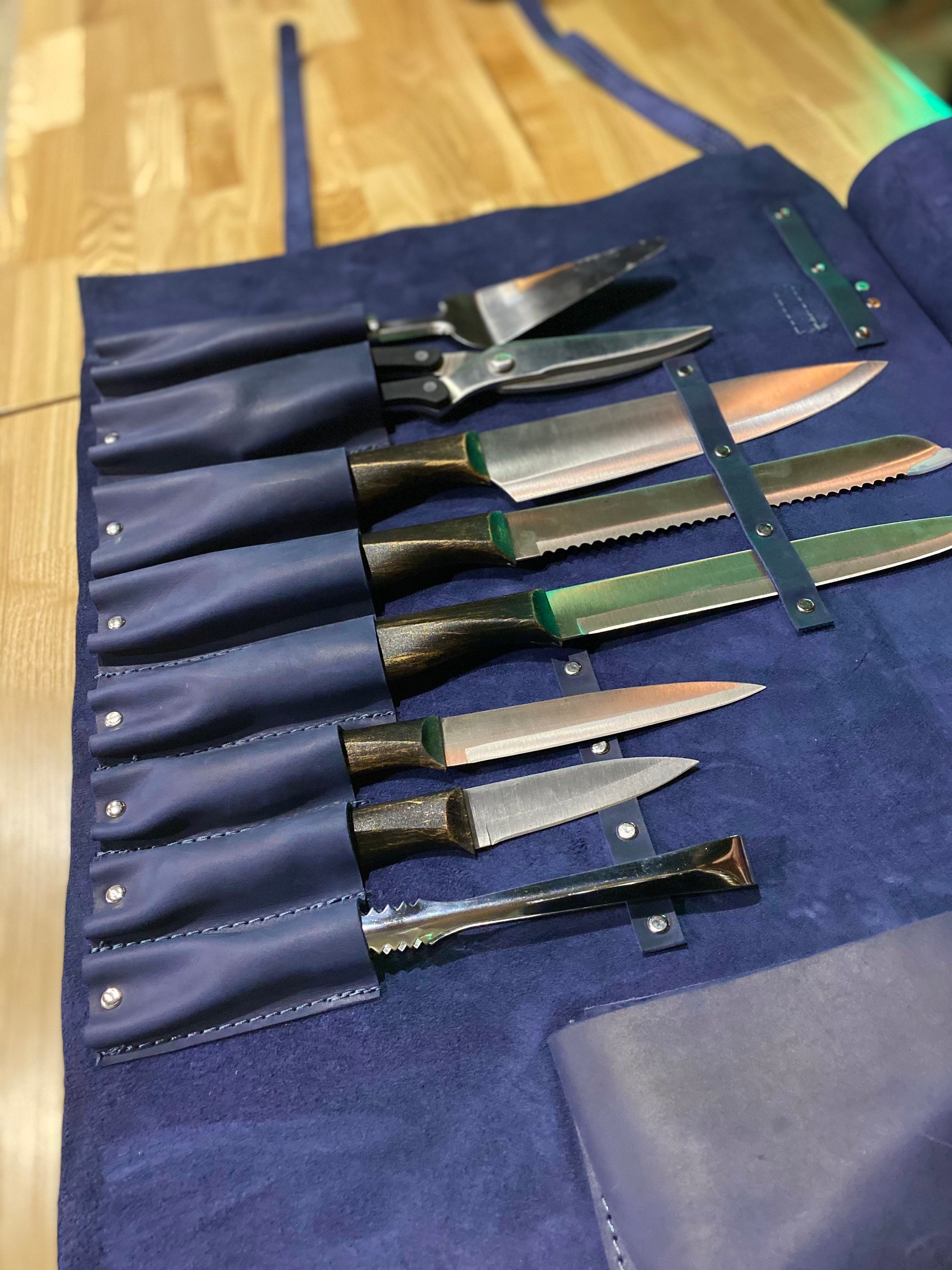 Leather Knives Roll Personalized Leather Chef Knife Roll Etsy