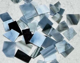 Black Gray Stained Glass Scrap | 8 oz Mosaic Glass Pieces | Assorted Art Glass for Mosaics, Jewelry Making, DIY Crafts