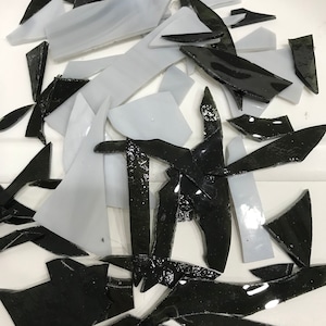 Black and/or Grey Mixed Stained Glass pieces for Mosaic or Art Craft - 8 oz