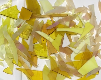 Yellow Mixed Stained Glass pieces for Mosaic or Art Craft - 8 oz