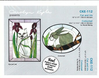 Cottontail Rabbit and Cat and Iris Stained Glass Pattern CKE-112 NEW